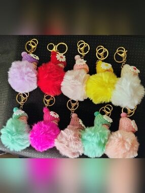 Plush Pom-Pom Doll Keyring - Assorted Colors